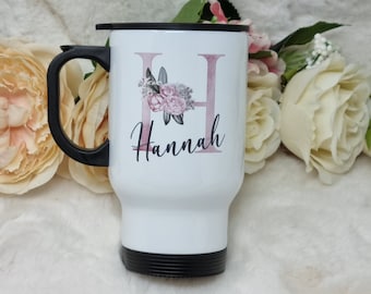 Personalised Travel Mug, Name & Initial Travel Mug, Gift For Her
