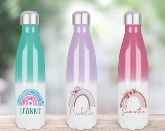 Personalised Rainbow Water Bottle, Water Bottle For Her, Bowling Pin Bottle, Water Bottle, Drinks Flask, Drink Bottle