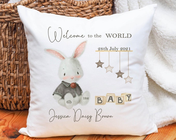 Personalised Rabbit Mobile New Baby Cushion