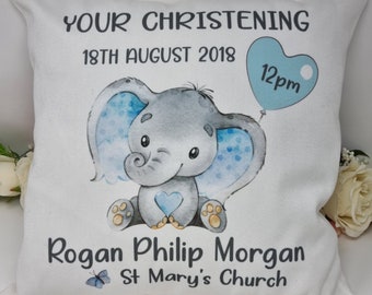 Personalised Elephant Christening Cushion, Keepsake Gift, Christening Keepsake, Elephant Keepsake