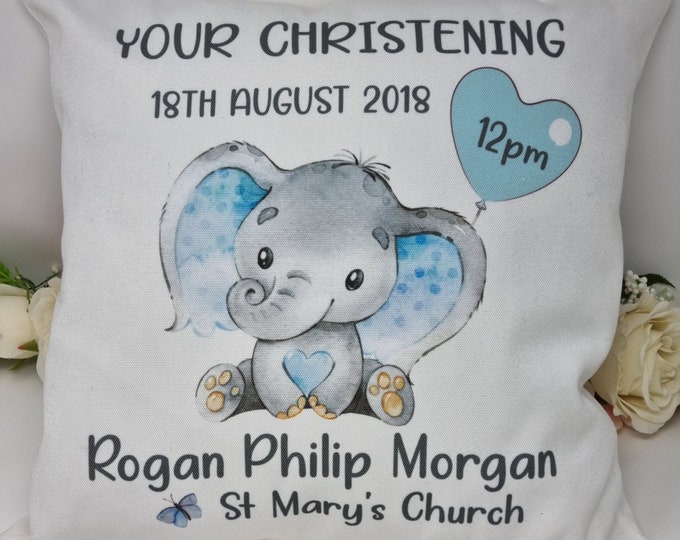 Personalised Elephant Christening Cushion