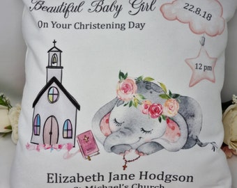 Personalised Elephant Christening Cushion