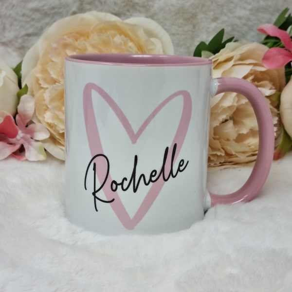 Personalised Name Mug, Personalised Pink Mug, Gift For Her, Heart Mug