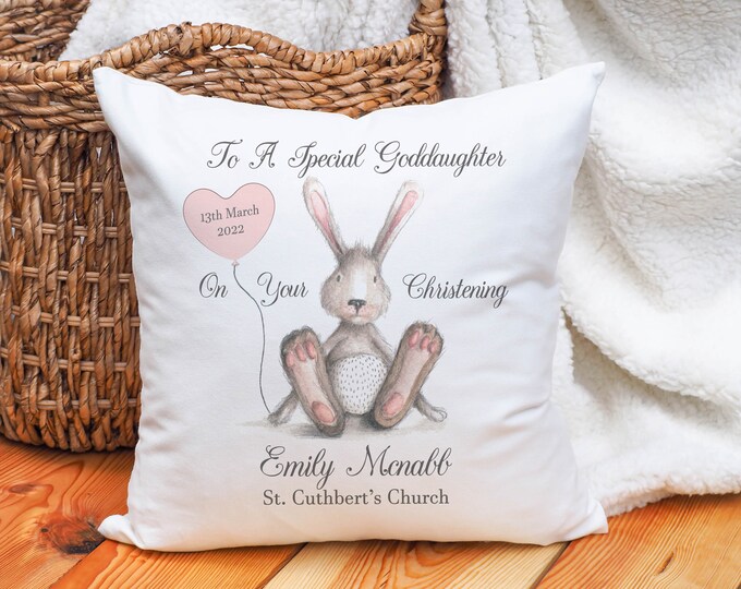 Personalised Bunny Goddaughter/Granddaughter Christening Cushion