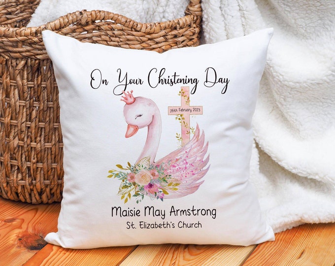 Personalised Swan Christening Cushion