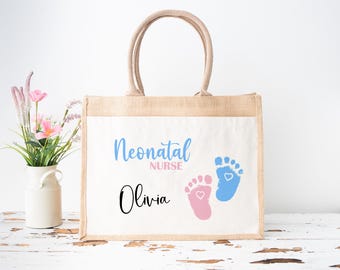 Neonatal Nurse Work Bag, Nurse Lunch, Uniform, College Jute Bag, Student Nurse Baby Unit Gift, NICU Work Tote Bag