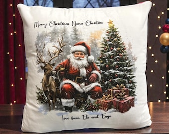Personalised Christmas Cushion, Red & White Christmas Traditional Print Family Christmas cushion, Personalised Gift for Him, Gift for Her
