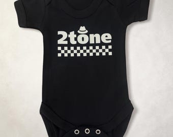 Black 2 Tone Ska Baby Bodysuit, 100% Cotton Music Inspired Vest