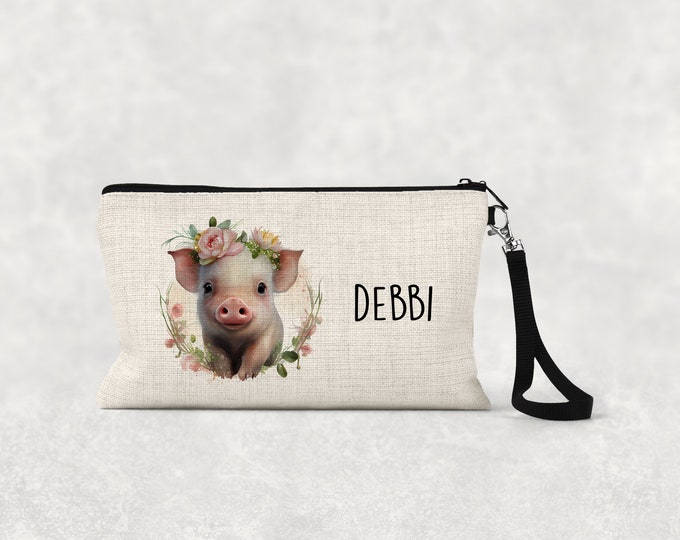 Personalised Pig Linen Cosmetic Bag