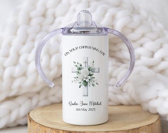 Christening Cross, Baptism Gift Sippy Cup Drinking Cup Baby Boy Girl Keepsake Gift Naming Day Gift Baby Toddler Traditional Christening Gift