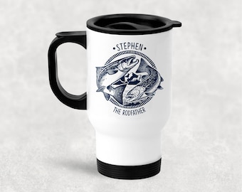 Personalised Fishing Travel Mug, Fisherman Gift, Fishing Gift, Travel Mug Fishing, Rodfather Fishing Gift, Dad/Grandad/Uncle fishing gift