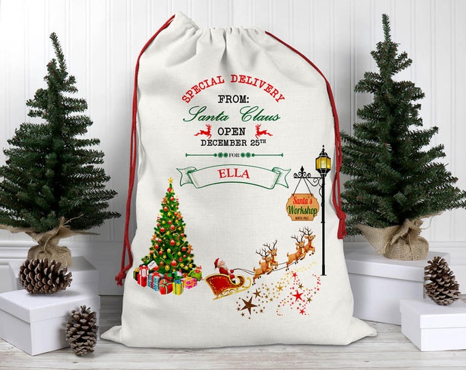 Large Personalised Christmas Scene Sack