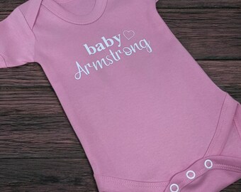 New Baby Vest, Personalised Baby Vest, Baby Surname, New baby bodysuit, Baby announcement, Baby Girl