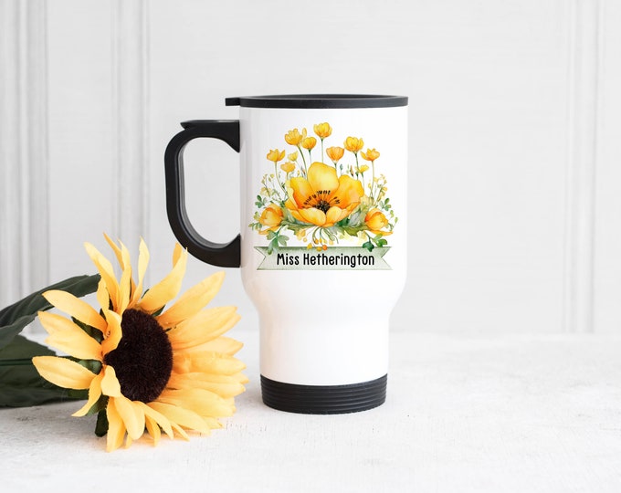 Personalised Buttercup Teacher Travel Mug