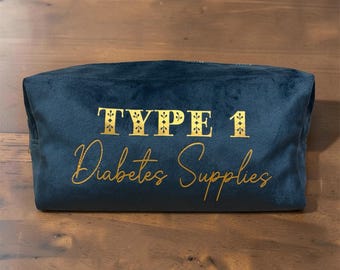 Type 1 Diabetes  Bag, Diabetes Organiser, Diabetic Travel Case, Medical Supplies Organiser, Blue Topaz Velvet Pouch, Type 1 Diabetic Gift