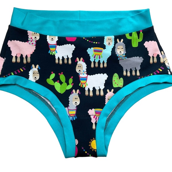 L ‘Alpaca or Llama?’ high waist Bootycut Bunzies, Scrundies Pants Knickers Briefs organic cotton jersey underwear Women hand made stretch