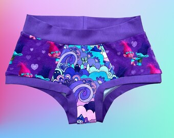 S ‘Almost no Waste Hippy Trolls’ Boyshorts Scrundies Bunzies Knickers Briefs Panties Ladies  Women Underwear hand made stretch cotton lycra