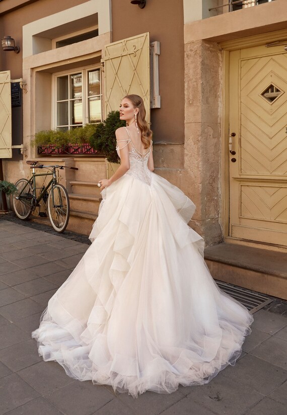 Organza mermaid wedding dress with ruffled skirt cheap