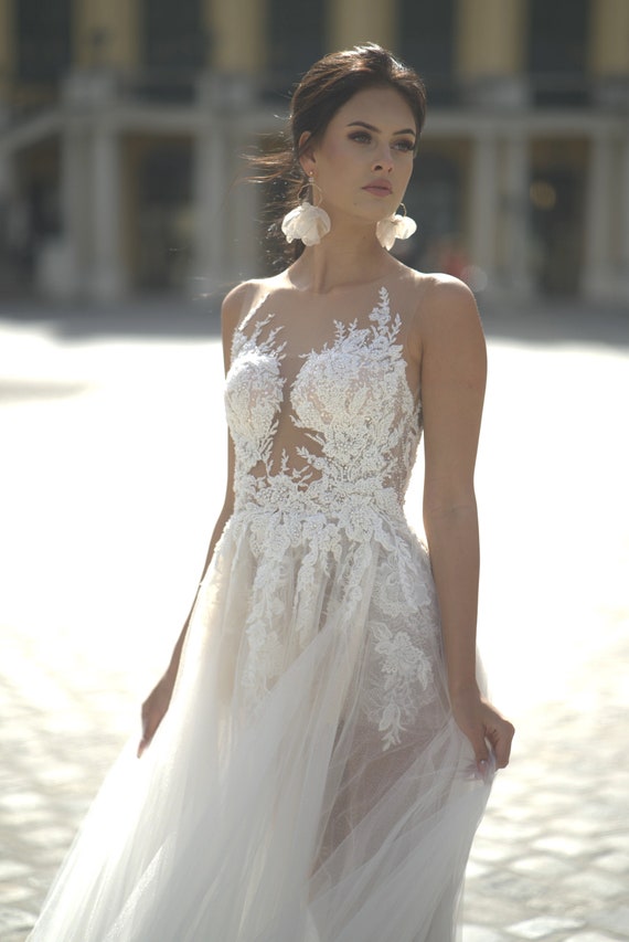 Sexy A Line Wedding Dress With Tulle Skirt - Etsy