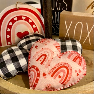 Ready to ship Handmade Stuffed Felt Heart for Valentine’s Day Tiered Tray Decor Accents Centerpiece mix and match your own set