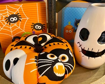 Ready to Ship Handmade stuffed pumpkin Tiered tray or centerpiece decor for Halloween or Fall mix and match your own set