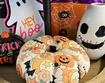 Ready to Ship Handmade Halloween fabric pumpkin Tiered tray or centerpiece decor stuffed pumpkins bowl filler Fall