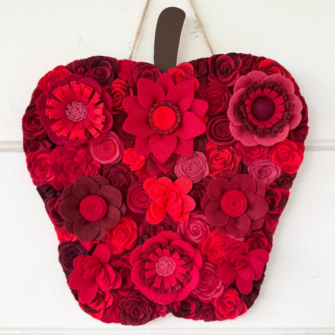 Ready to Ship 12” Felt Flower Red Apple Wreath for Teacher Gift, Back ...