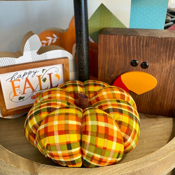 Ready to ship Handmade Stuffed Fabric Pumpkin for Fall and Thanksgiving Tiered Tray Decor Accents Centerpiece mix and match your own set