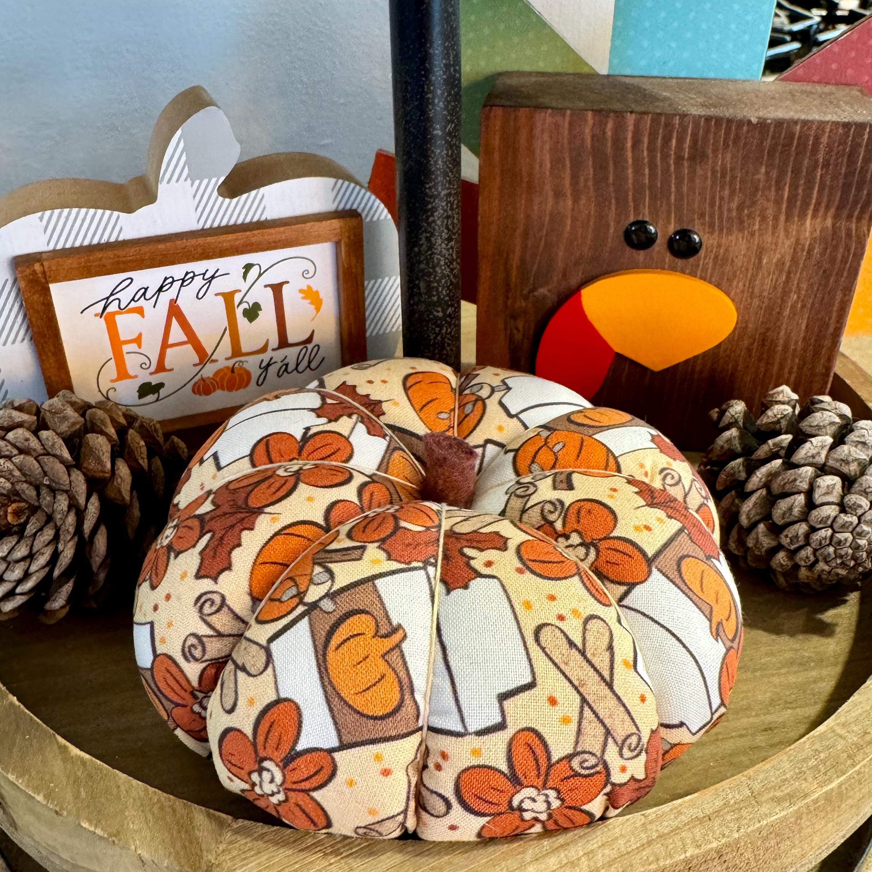 Ready to ship Handmade Stuffed Fabric Pumpkin for Fall and Thanksgiving Tiered Tray Decor Accents Centerpiece mix and match your own set