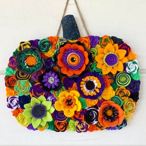 Ready to ship 12”  Halloween felt flower pumpkin wreath door hanger decor wall hanging