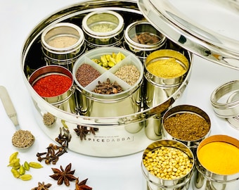 Thinking of You Gift | Spice Box |Stainless Steel Masala Dabba 12 Spices |Spice Box | Spice Box with Individual containers | Spice Containe