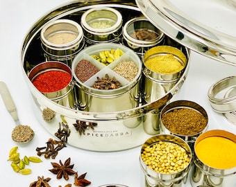 Spice Box Stainless Steel | 12 Spices | Authentic Spice Box | Gift for Foodie | Gift for Chef | Spice Dabba | Choose your own