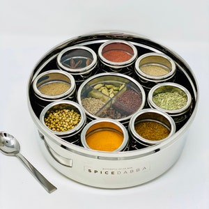 Stainless Steel Indian Spice Box , Salt Pepper Unique Design for Spices, Stainless Steel Masala Dabba, Spice Container, Kitchen Spice Box image 2