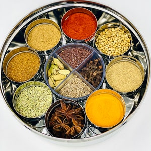 Stainless Steel Indian Spice Box , Salt Pepper Unique Design for Spices,  Stainless Steel Masala Dabba, Spice Container, Kitchen Spice Box