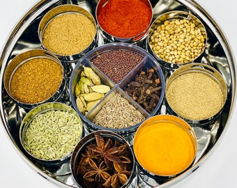 RVS Indian Spice Box, Zout Peper Uniek Ontwerp voor Specerijen, RVS Masala Dabba, Spice Container, Keuken Spice Box