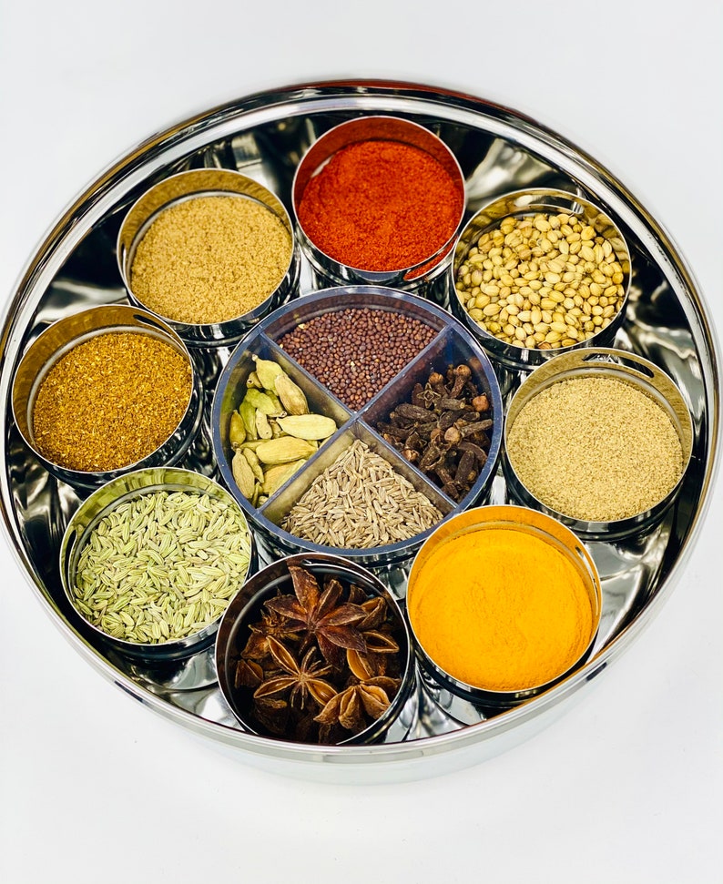 Stainless Steel Indian Spice Box , Salt Pepper Unique Design for Spices, Stainless Steel Masala Dabba, Spice Container, Kitchen Spice Box Box With Spices