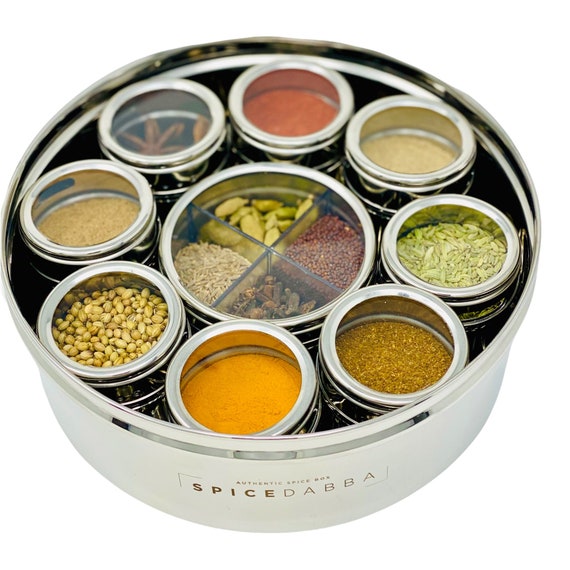 Spice Box Stainless Steel 12 Spices Indian Metal Spice Box Kitchen