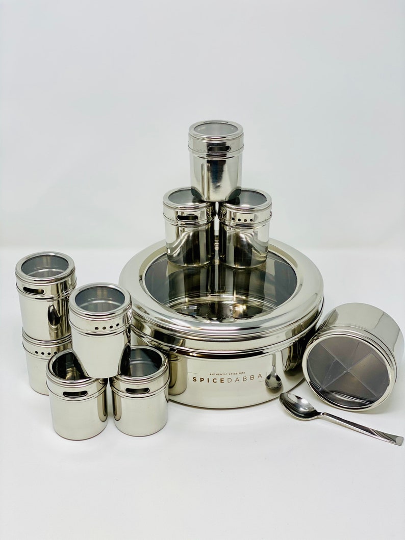 Stainless Steel Indian Spice Box , Salt Pepper Unique Design for Spices, Stainless Steel Masala Dabba, Spice Container, Kitchen Spice Box Spice Box Only