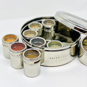 Stainless Steel Indian Spice Box , Salt Pepper Unique Design for Spices, Stainless Steel Masala Dabba, Spice Container, Kitchen Spice Box image 3