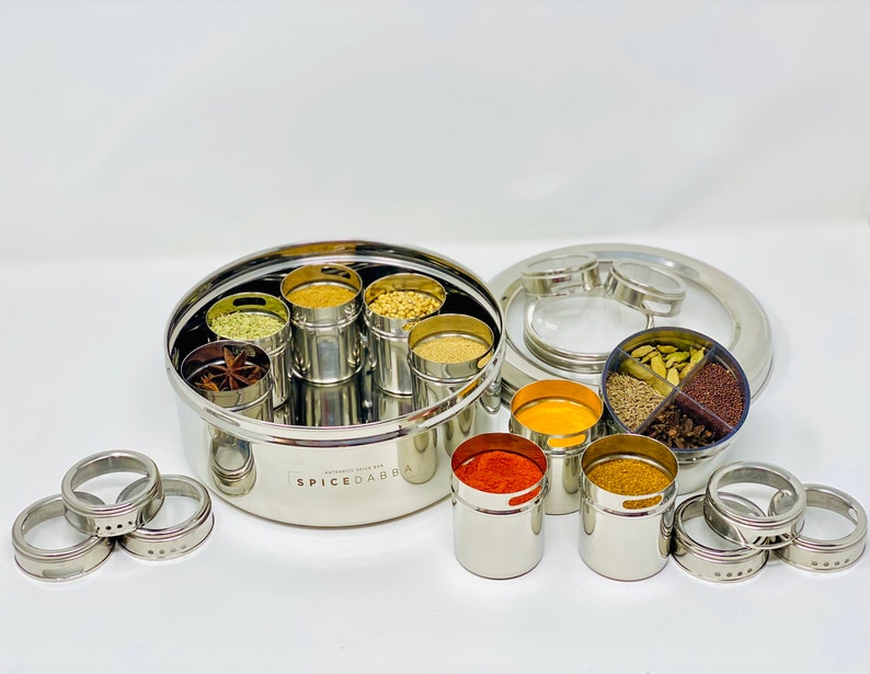 Stainless Steel Indian Spice Box , Salt Pepper Unique Design for Spices, Stainless Steel Masala Dabba, Spice Container, Kitchen Spice Box image 4