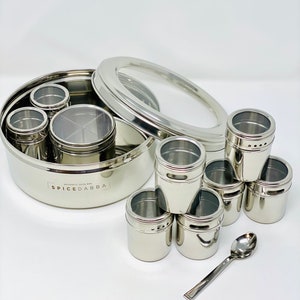 Stainless Steel Indian Spice Box , Salt Pepper Unique Design for Spices, Stainless Steel Masala Dabba, Spice Container, Kitchen Spice Box image 7