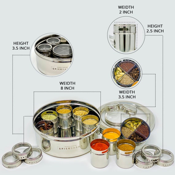 Stainless Steel Indian Spice Box , Salt Pepper Unique Design for