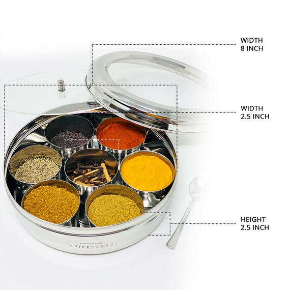 Stainless Steel Indian Spice Box, Steel Masala Dabba, Double Lid