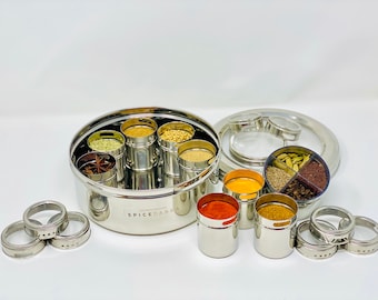 Spice box | Salt Paper Unique Design for Spices | Spice Box with Individual Containers | Indian Masala Dabba