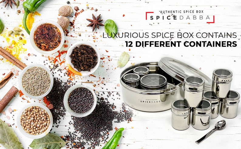 Stainless Steel Indian Spice Box , Salt Pepper Unique Design for Spices, Stainless Steel Masala Dabba, Spice Container, Kitchen Spice Box image 9