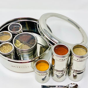 Stainless Steel Indian Spice Box , Salt Pepper Unique Design for Spices, Stainless Steel Masala Dabba, Spice Container, Kitchen Spice Box image 6