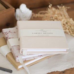 Small handmade square fabric sketchbook, 60-page travel journal, Canson 114g/m2 paper