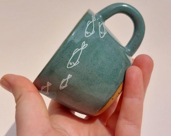 OOAK Handmade Sea Green Espresso Cup with Little Fish