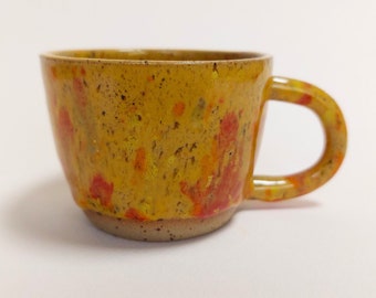 Bold Yellow and Orange Splodge Espresso Cup | Splatter Glaze | OOAK