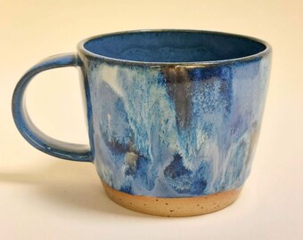 Handmade Blue Layer Mug | Drippy Glaze | Free postage